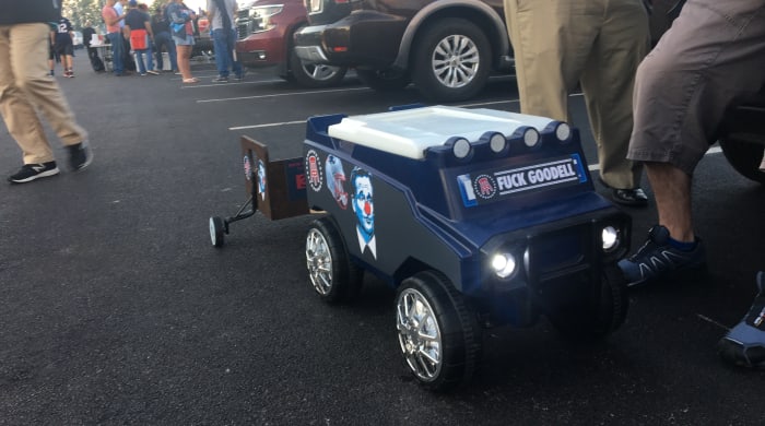 A festive toy truck spotted in the tailgating lots at Gillette Stadium.